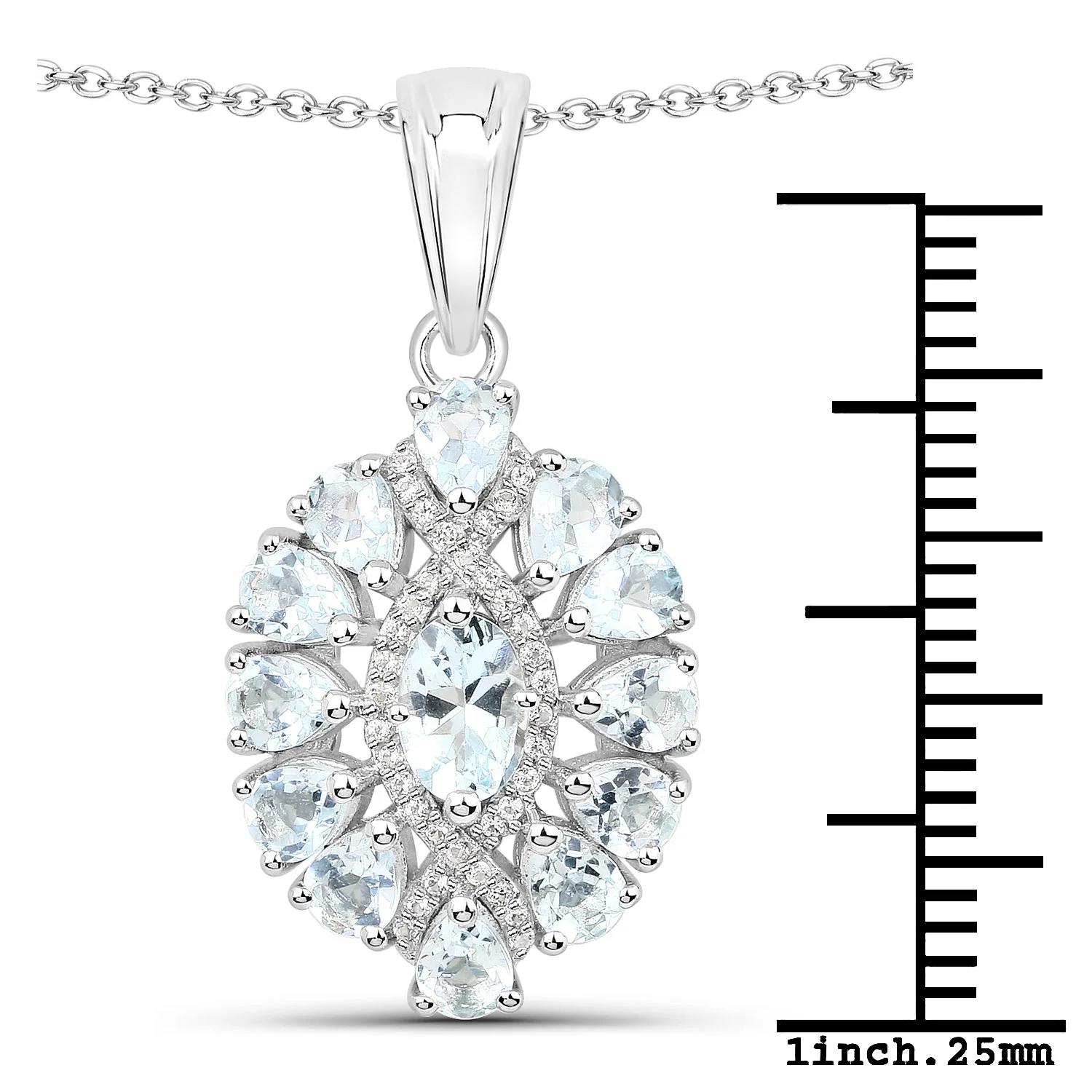 1.89 Carat Genuine Aquamarine and White Topaz .925 Sterling Silver Pendant - Image 3