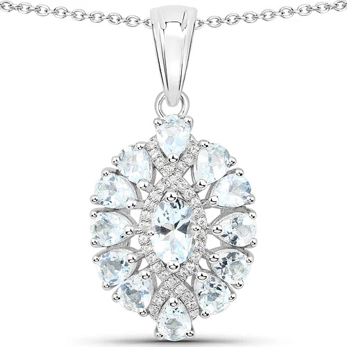 1.89 Carat Genuine Aquamarine and White Topaz .925 Sterling Silver Pendant - Image 4