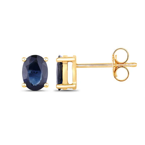 1.90 Carat Genuine Blue Sapphire 10K Yellow Gold Earrings - Image 2