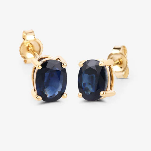 1.90 Carat Genuine Blue Sapphire 10K Yellow Gold Earrings - Image 7