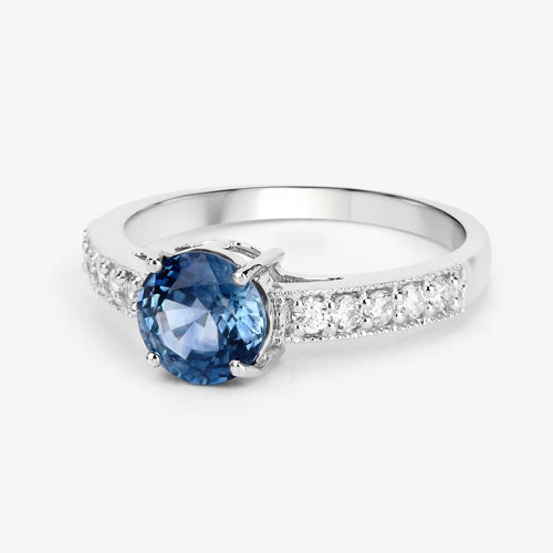 1.90 Carat Genuine Blue Sapphire and White Diamond 14K White Gold Ring - Image 12