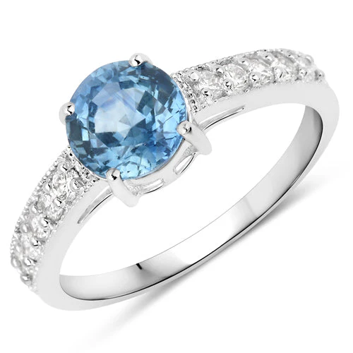1.90 Carat Genuine Blue Sapphire and White Diamond 14K White Gold Ring - Image 5