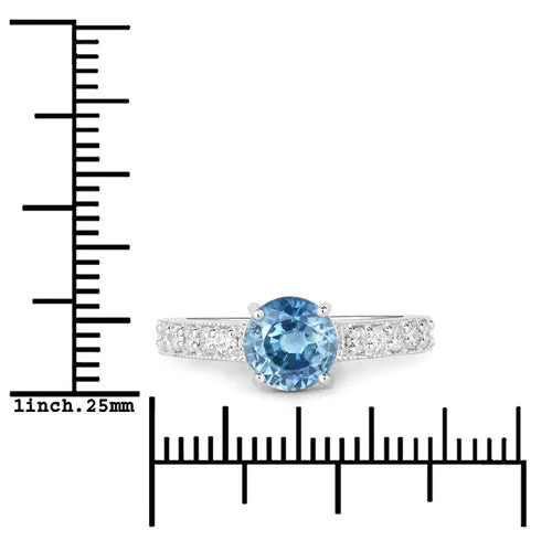 1.90 Carat Genuine Blue Sapphire and White Diamond 14K White Gold Ring - Image 7