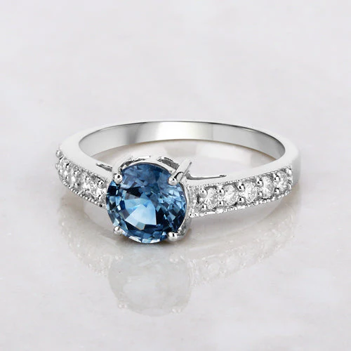 1.90 Carat Genuine Blue Sapphire and White Diamond 14K White Gold Ring - Image 8