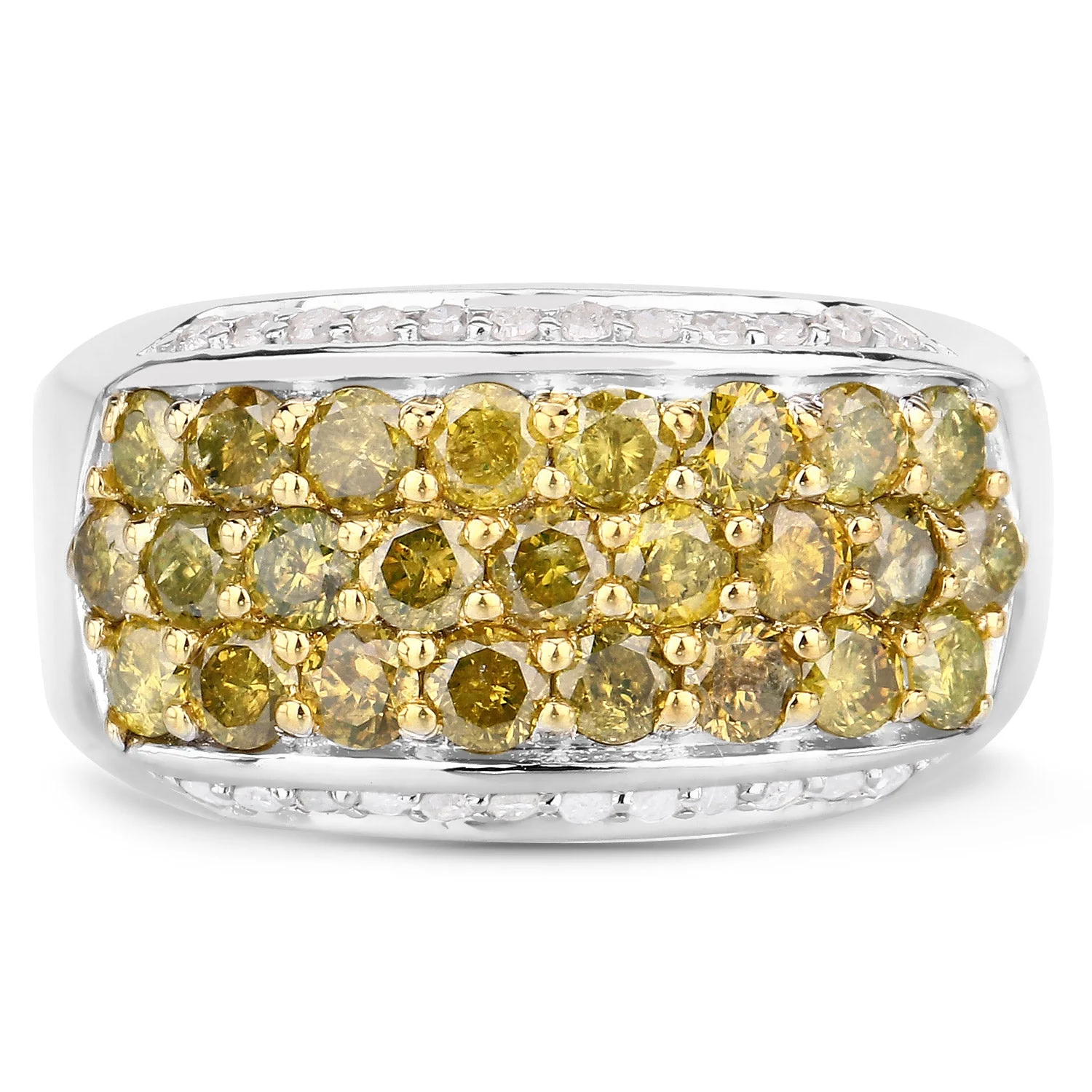 1.91 Carat Genuine Yellow Diamond and White Diamond .925 Sterling Silver Ring - Image 3