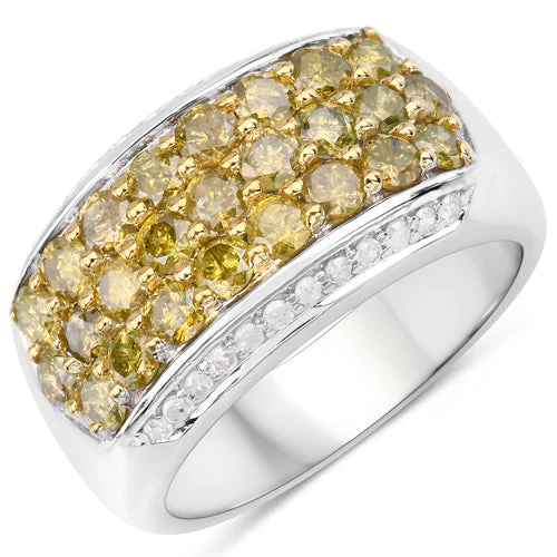 1.91 Carat Genuine Yellow Diamond and White Diamond .925 Sterling Silver Ring - Image 4