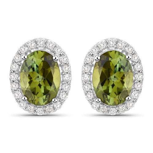 1.92 Carat Genuine Green Tourmaline and White Diamond 14K White Gold Earrings - Image 5
