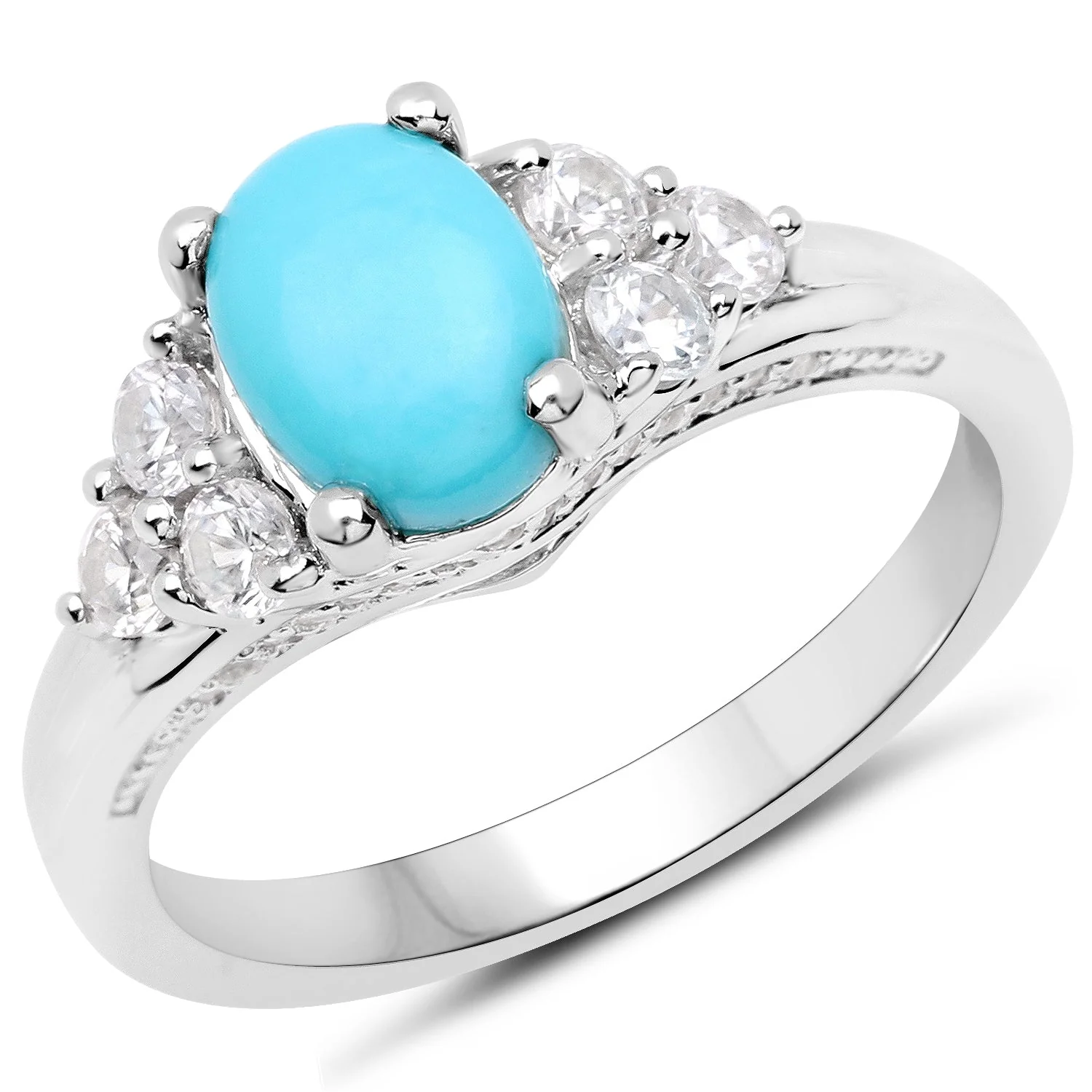 1.92 Carat Genuine Turquoise and White Zircon .925 Sterling Silver Ring - Image 2