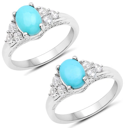 1.92 Carat Genuine Turquoise and White Zircon .925 Sterling Silver Ring - Image 5