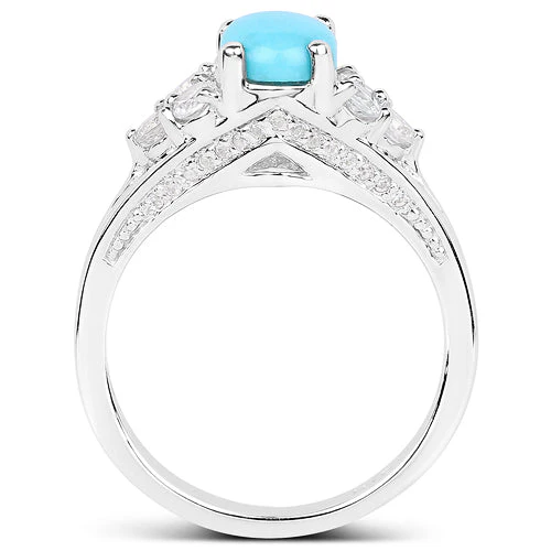 1.92 Carat Genuine Turquoise and White Zircon .925 Sterling Silver Ring - Image 7