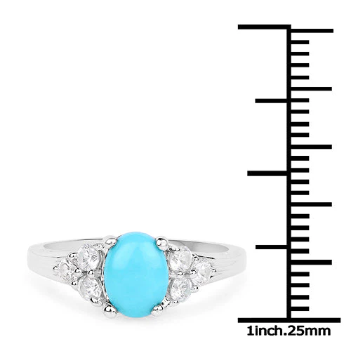 1.92 Carat Genuine Turquoise and White Zircon .925 Sterling Silver Ring - Image 8