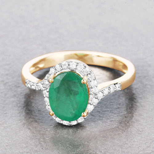 1.92 Carat Genuine Zambian Emerald and White Diamond 14K Yellow Gold Ring - Image 4