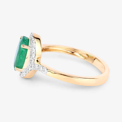 1.92 Carat Genuine Zambian Emerald and White Diamond 14K Yellow Gold Ring - Image 6