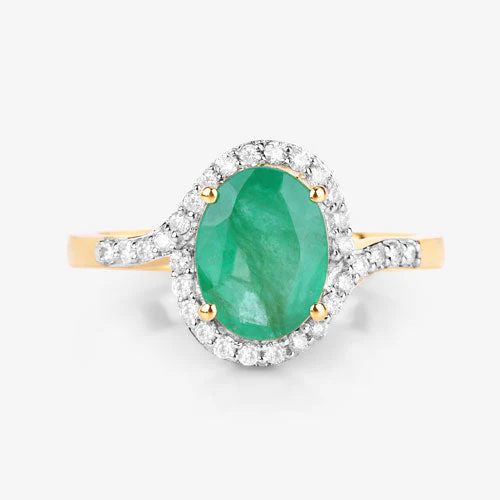 1.92 Carat Genuine Zambian Emerald and White Diamond 14K Yellow Gold Ring - Image 8