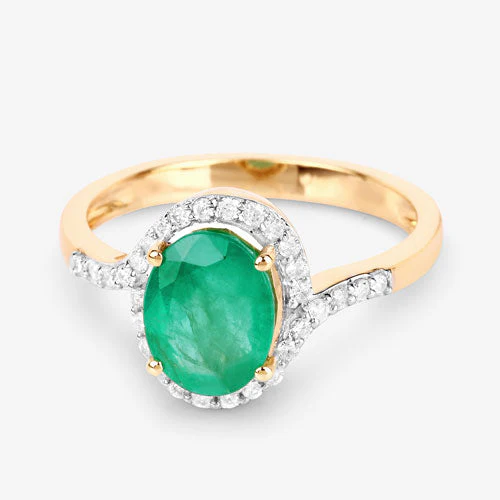 1.92 Carat Genuine Zambian Emerald and White Diamond 14K Yellow Gold Ring - Image 9