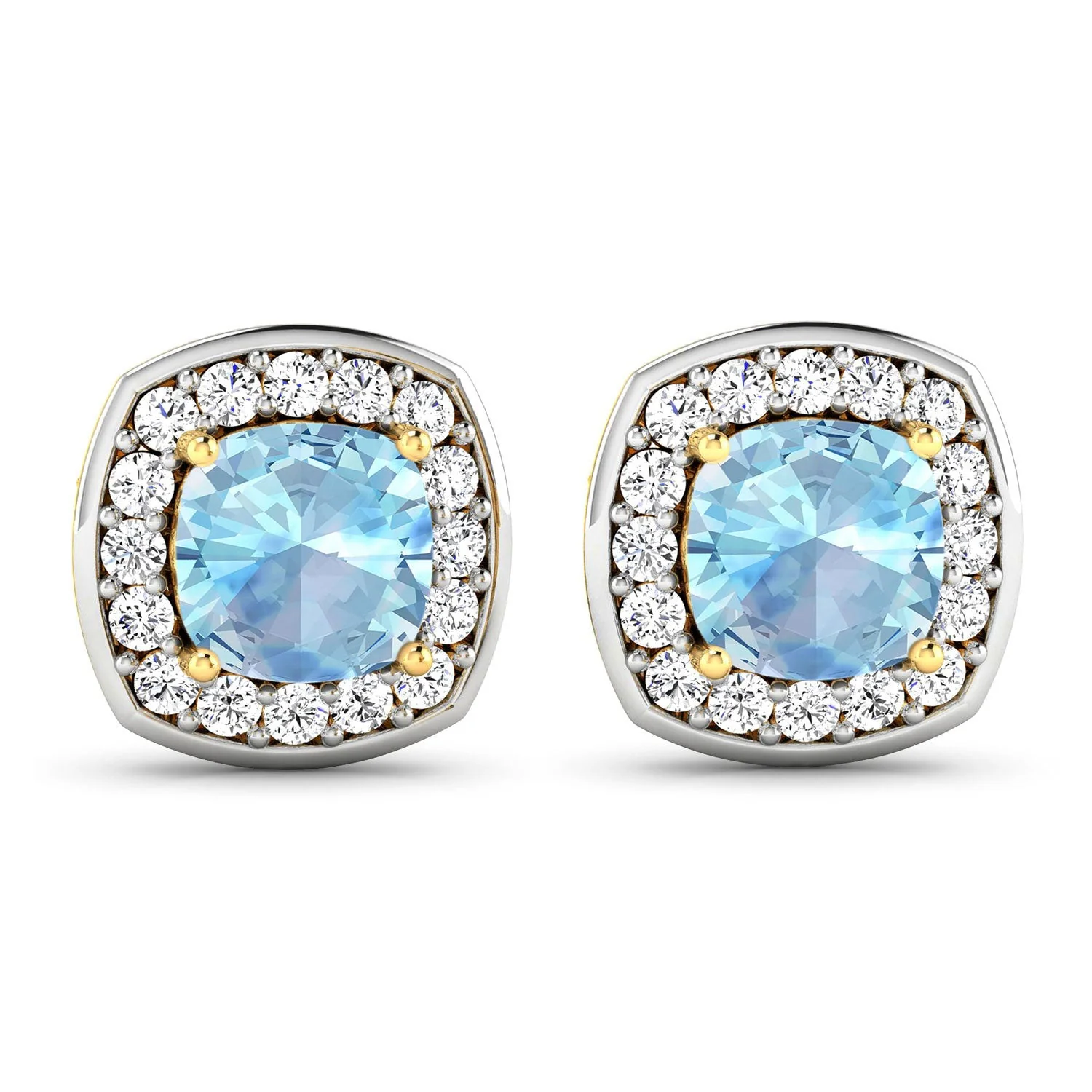 1.95 Carat Genuine Aquamarine and White Diamond 14K Yellow Gold Earrings - Image 3