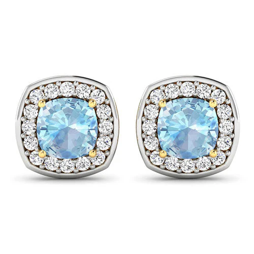 1.95 Carat Genuine Aquamarine and White Diamond 14K Yellow Gold Earrings - Image 4