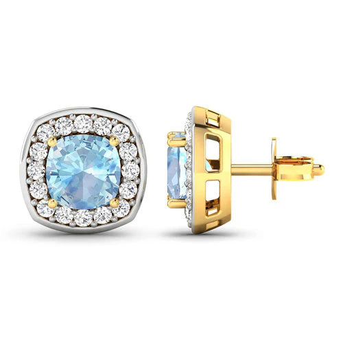 1.95 Carat Genuine Aquamarine and White Diamond 14K Yellow Gold Earrings - Image 5