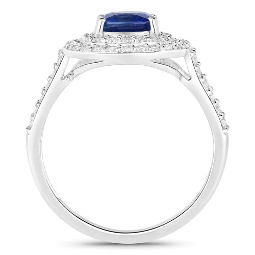 1.96 Carat Genuine Blue Sapphire and White Diamond 18K White Gold Ring - Image 6