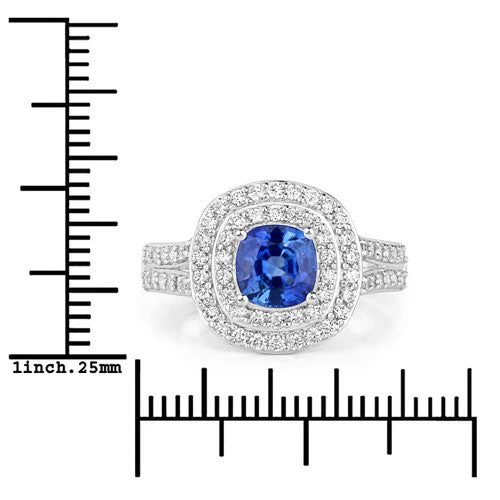 1.96 Carat Genuine Blue Sapphire and White Diamond 18K White Gold Ring - Image 7