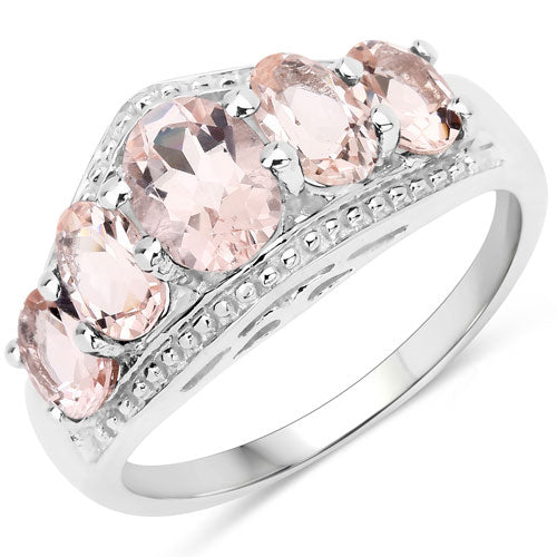 1.96 Carat Genuine Morganite .925 Sterling Silver Ring - Image 2