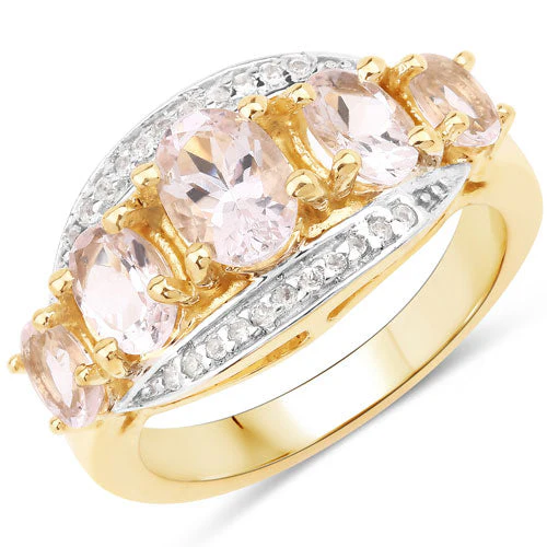 1.97 Carat Genuine Morganite and White Topaz .925 Sterling Silver Ring - Image 2