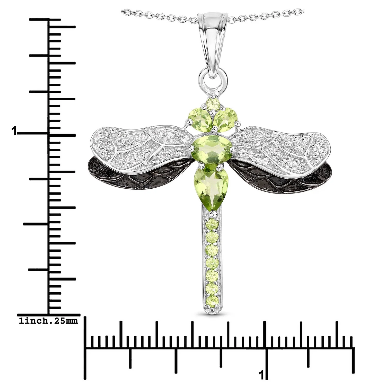 1.98 Carat Genuine Peridot and White Topaz .925 Sterling Silver Pendant - Image 3