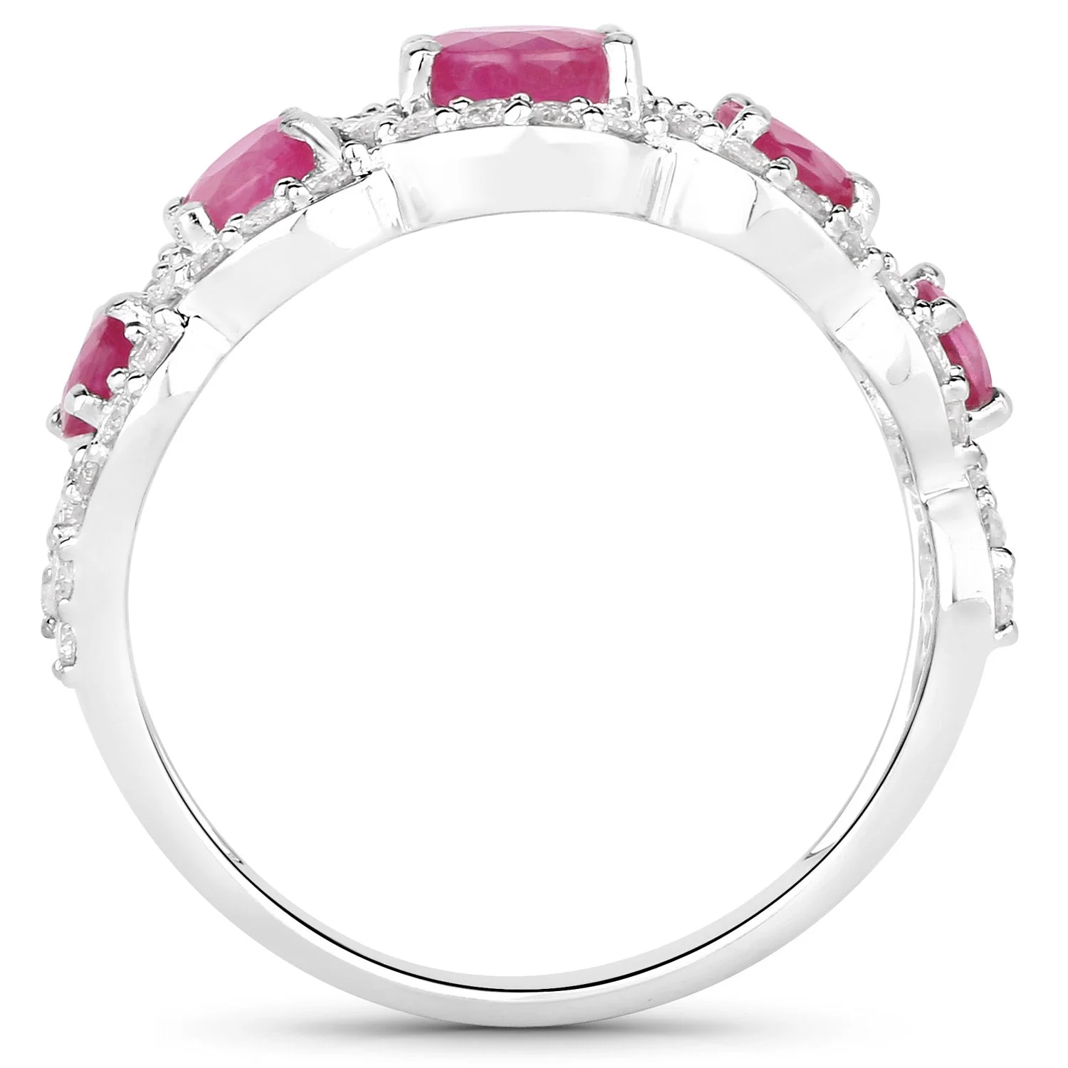1.99 Carat Genuine Ruby and White Diamond 14K White Gold Ring - Image 2