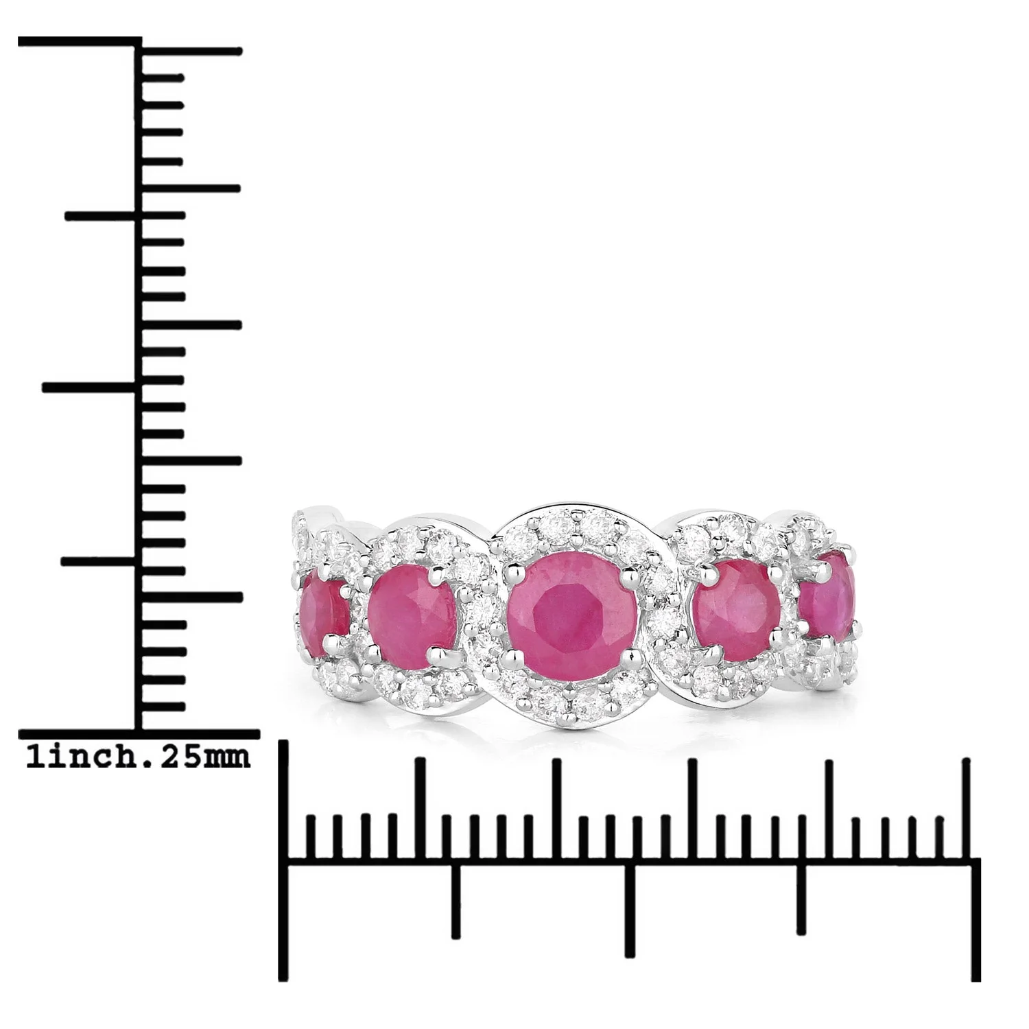 1.99 Carat Genuine Ruby and White Diamond 14K White Gold Ring - Image 3