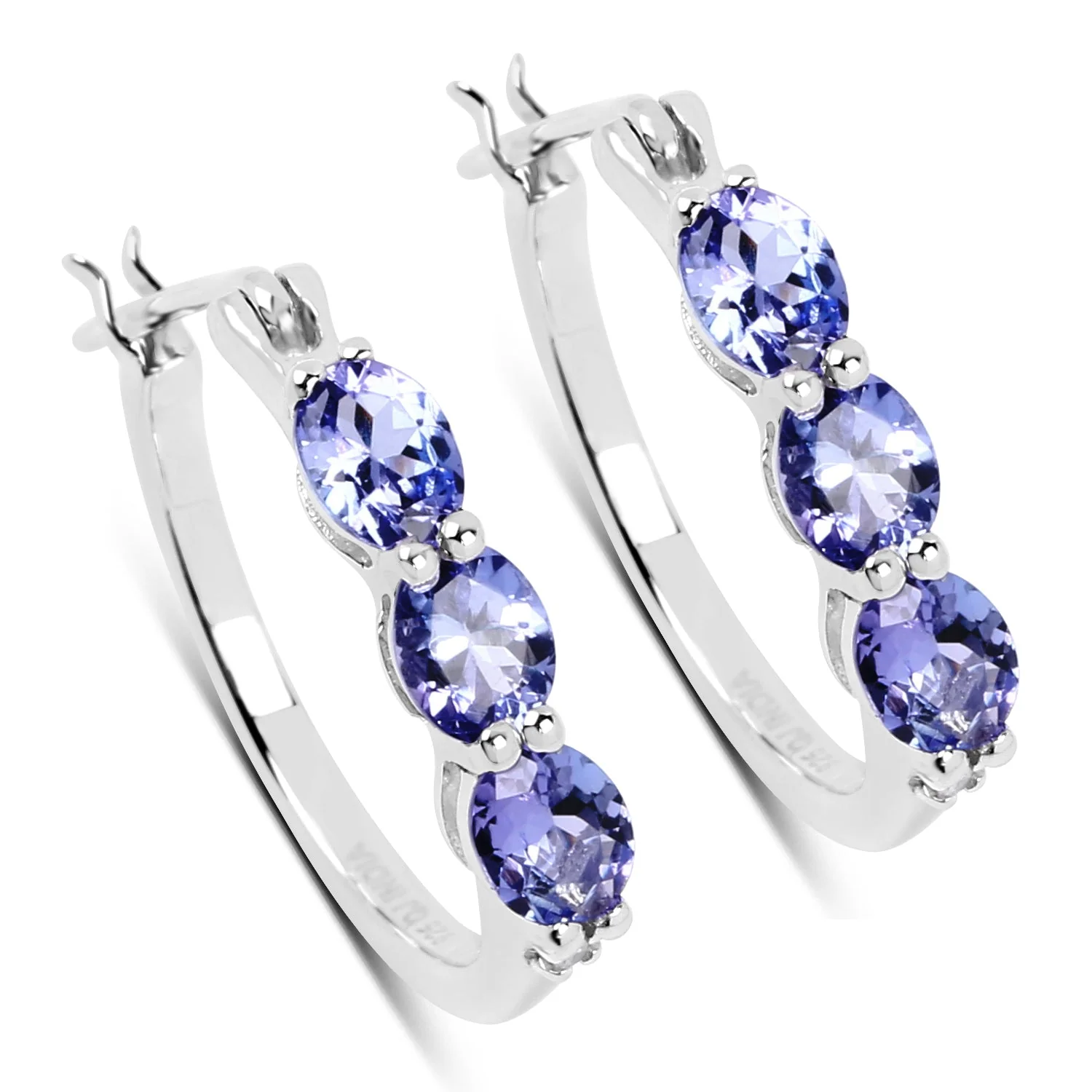 1.99 Carat Genuine Tanzanite and White Diamond .925 Sterling Silver Earrings - Image 2
