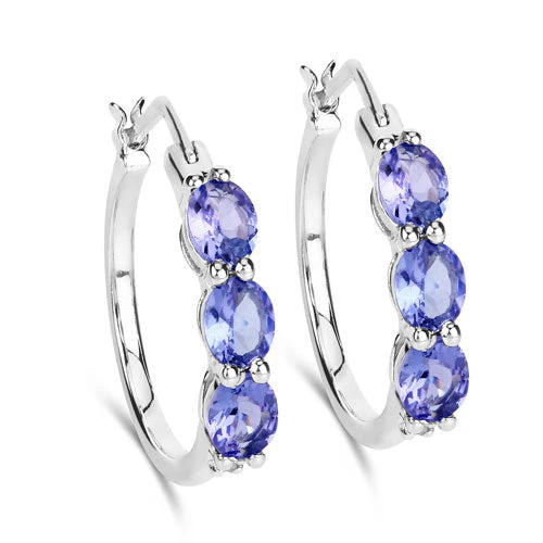 1.99 Carat Genuine Tanzanite and White Diamond .925 Sterling Silver Earrings - Image 6