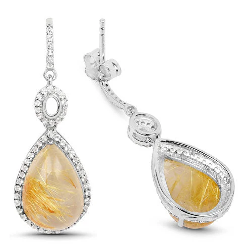 10.04 Carat Genuine Golden Rutile And White Topaz .925 Sterling Silver Earrings - Image 6