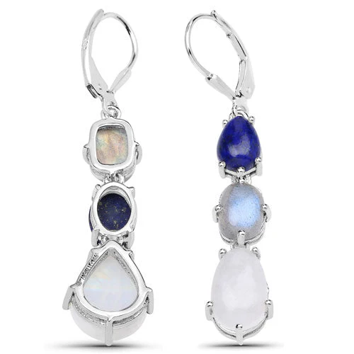 10.17 Carat Genuine Lapis, Labradorite and White Rainbow Moonstone .925 Sterling Silver Earrings - Image 6