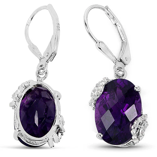 10.18 Carat Genuine Amethyst and White Topaz .925 Sterling Silver Earrings - Image 3