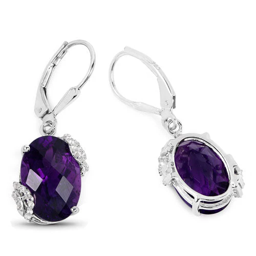10.18 Carat Genuine Amethyst and White Topaz .925 Sterling Silver Earrings - Image 5