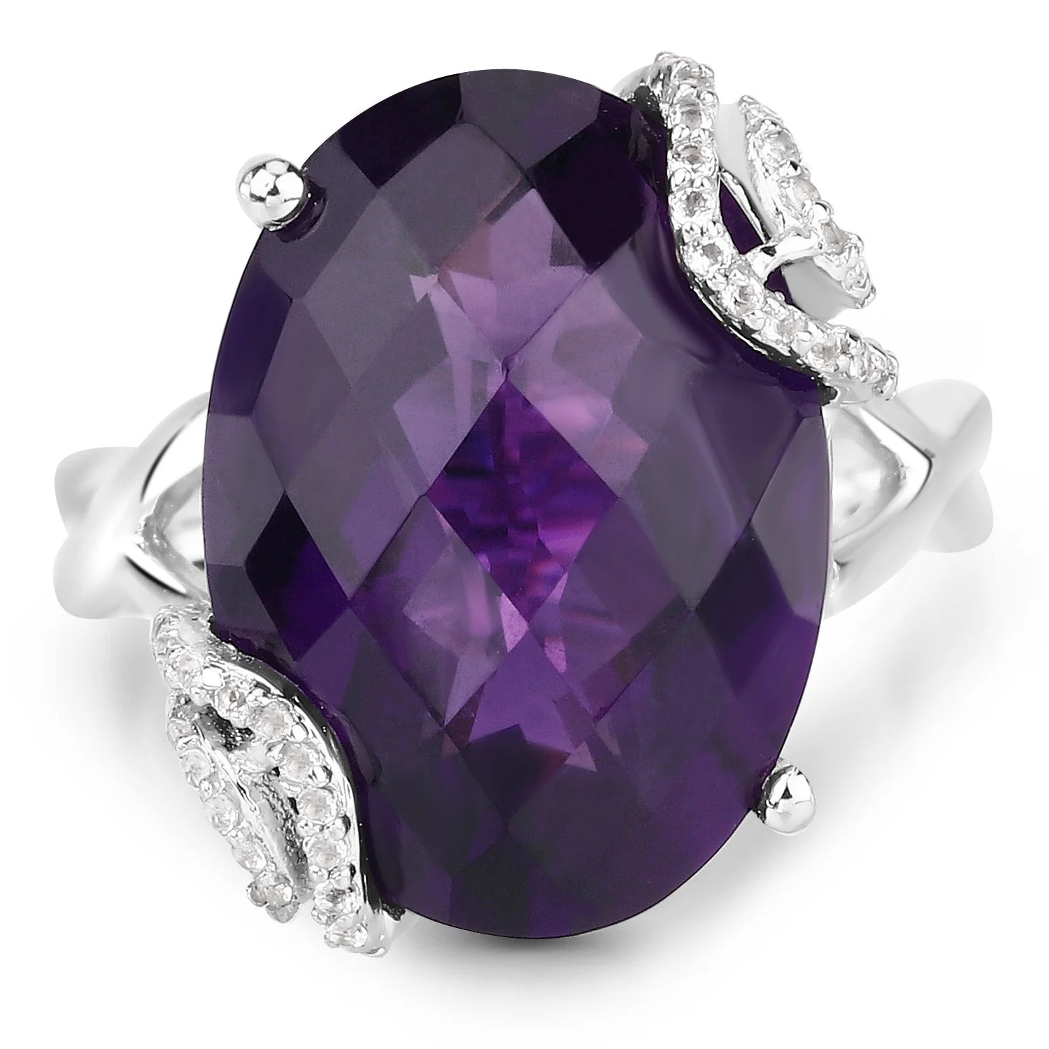 10.44 Carat Genuine Amethyst and White Topaz .925 Sterling Silver Ring - Image 3