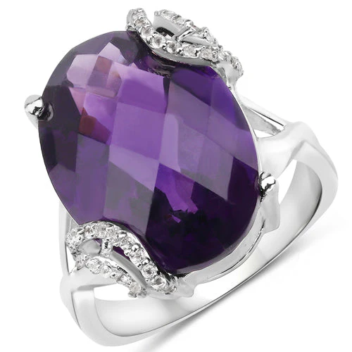10.44 Carat Genuine Amethyst and White Topaz .925 Sterling Silver Ring - Image 4