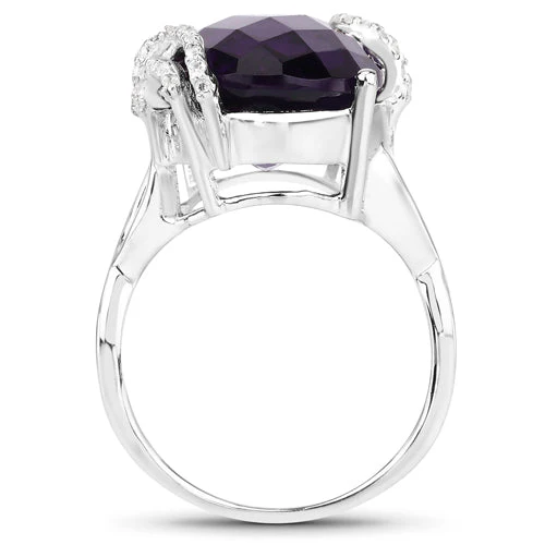 10.44 Carat Genuine Amethyst and White Topaz .925 Sterling Silver Ring - Image 5