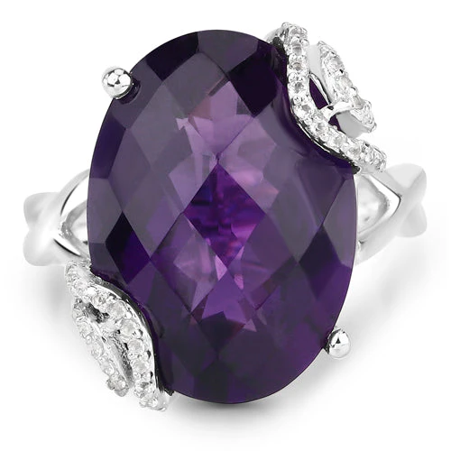 10.44 Carat Genuine Amethyst and White Topaz .925 Sterling Silver Ring - Image 6