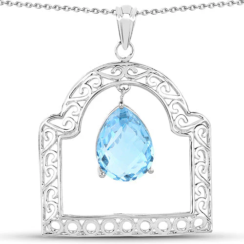 10.50 Carat Genuine Swiss Blue Topaz .925 Sterling Silver Pendant - Image 3