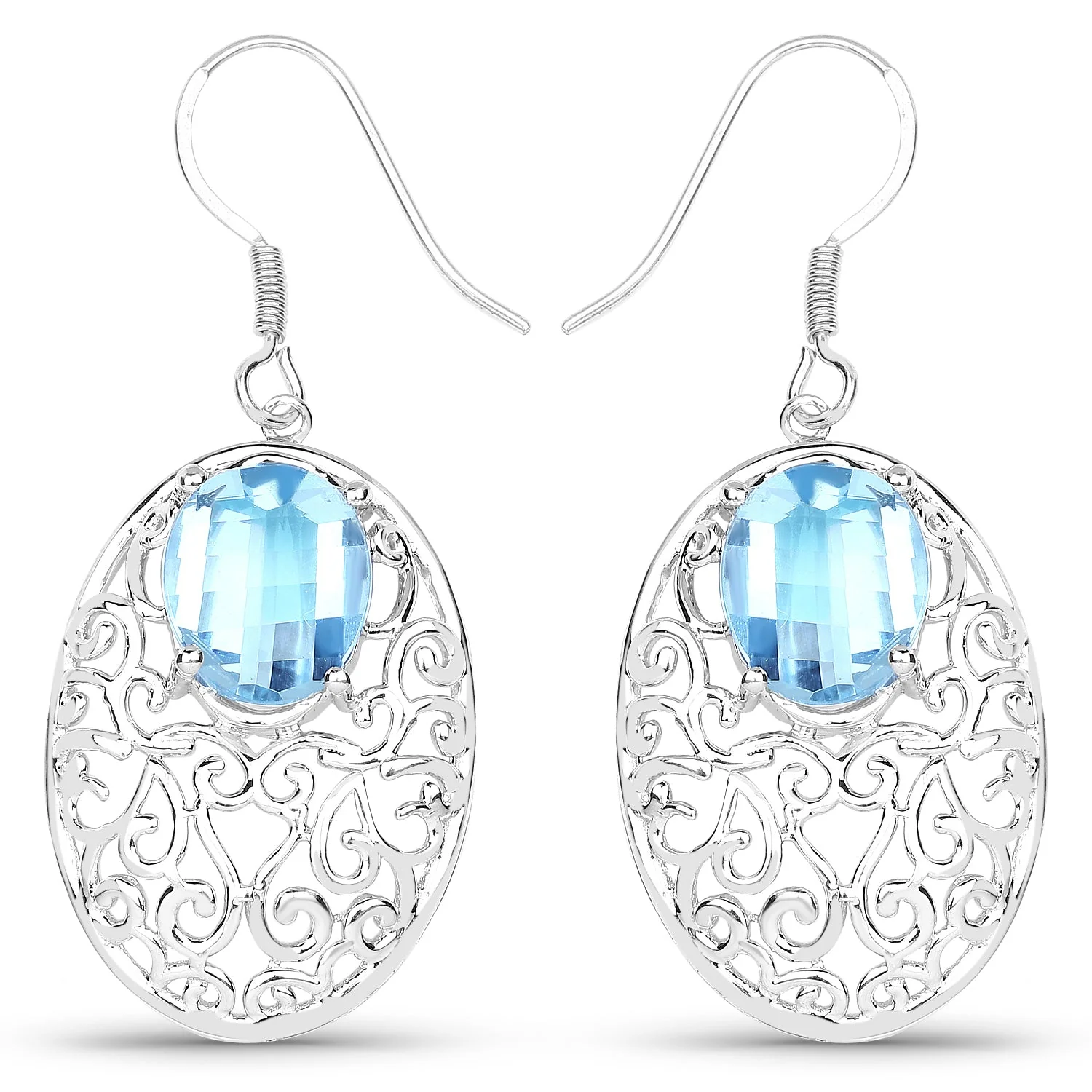 10.72 Carat Genuine Blue Topaz .925 Sterling Silver Earrings
