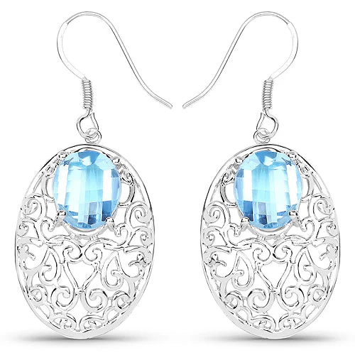 10.72 Carat Genuine Blue Topaz .925 Sterling Silver Earrings - Image 4