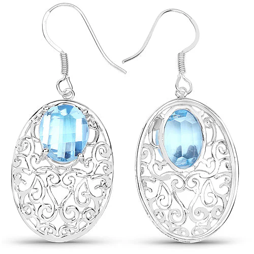 10.72 Carat Genuine Blue Topaz .925 Sterling Silver Earrings - Image 6