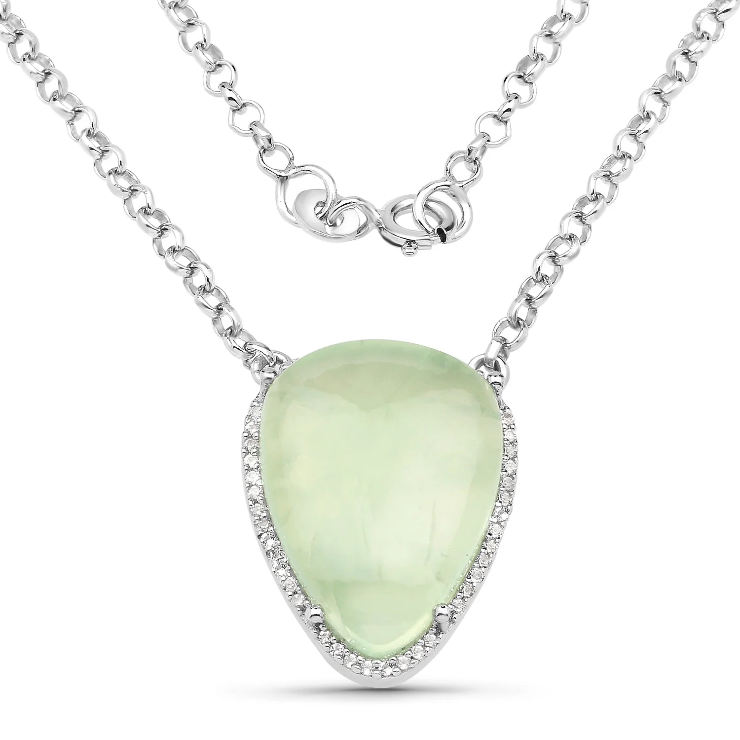 10.77 Carat Genuine Prehnite And White Topaz .925 Sterling Silver Pendant - Image 2