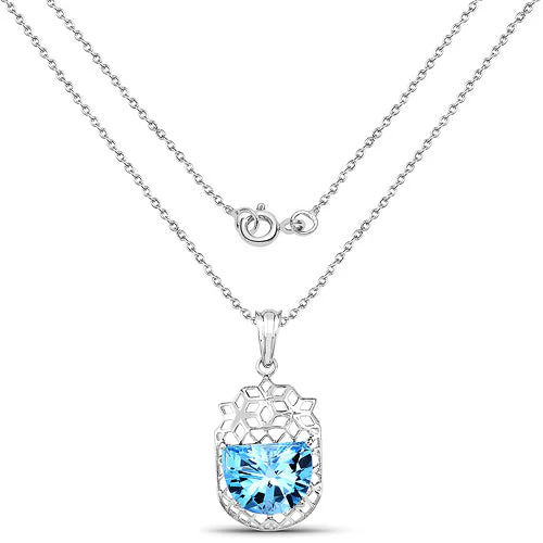10.90 Carat Genuine Swiss Blue Topaz .925 Sterling Silver Pendant - Image 2