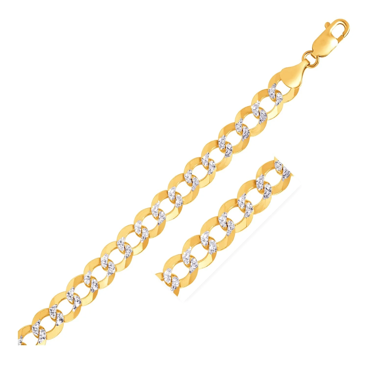 10 mm 14k Two Tone Gold Pave Curb Bracelet - Image 5