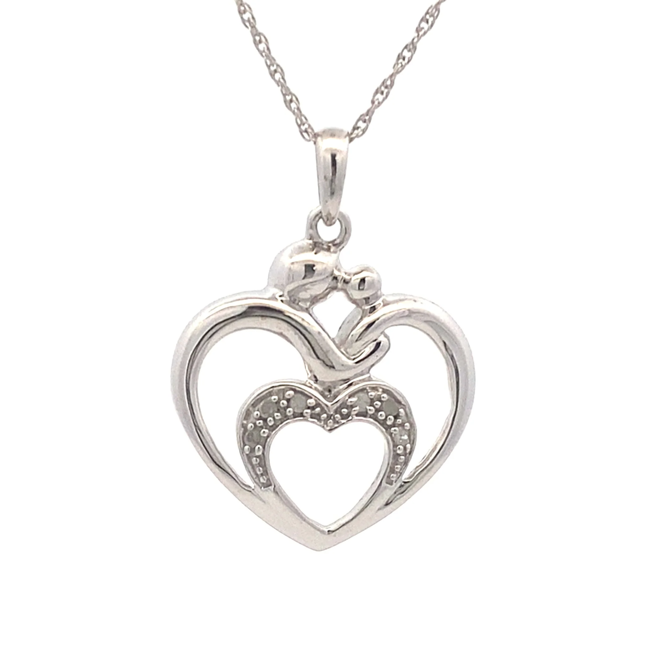 .10ct Diamond Heart Love Pendant Sterling Silver
