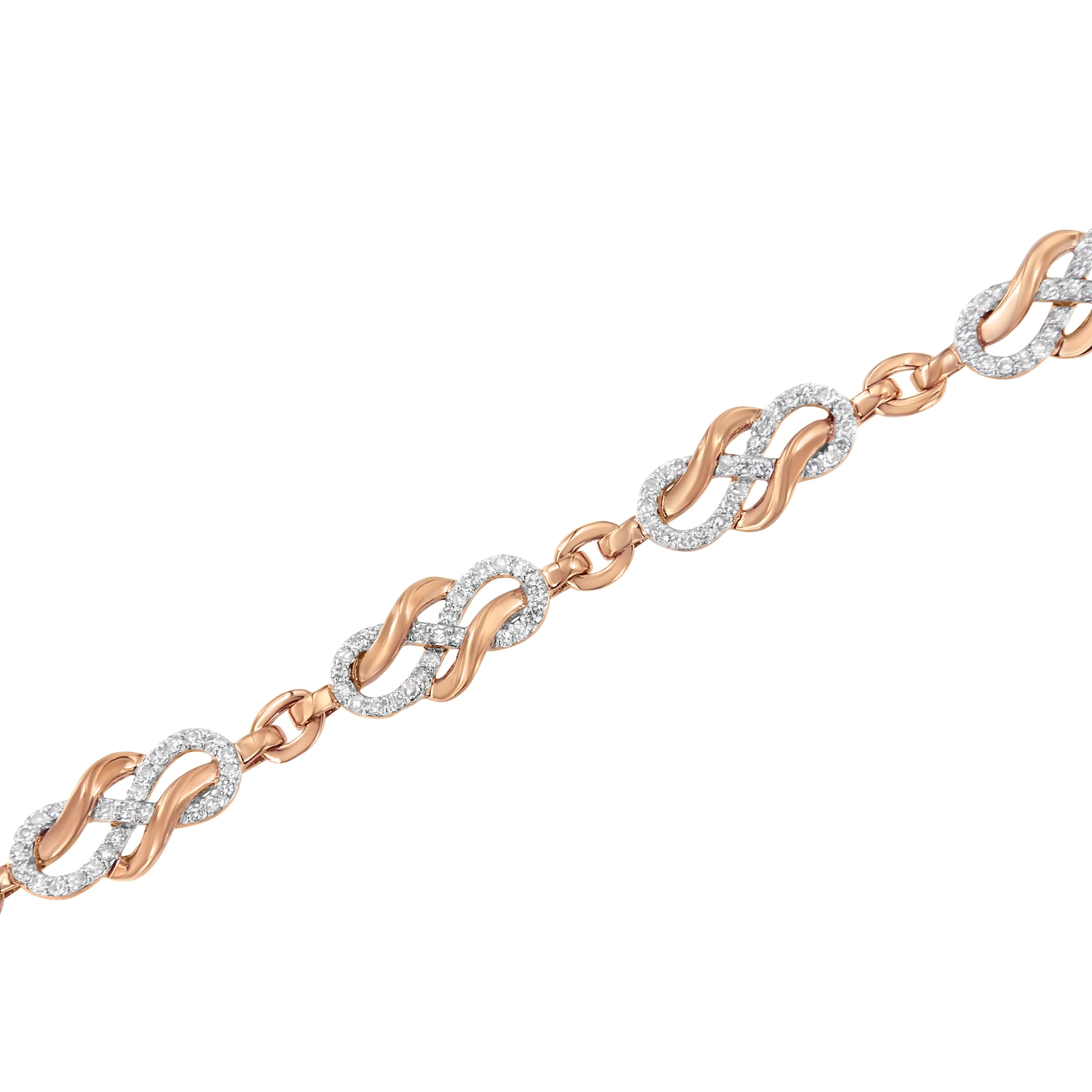 10K Rose Gold 1.0 Cttw Diamond Infinity Loop and Swirl Link Bracelet (I-J Color, I2-I3 Clarity) - 7.25" Inches - Image 3