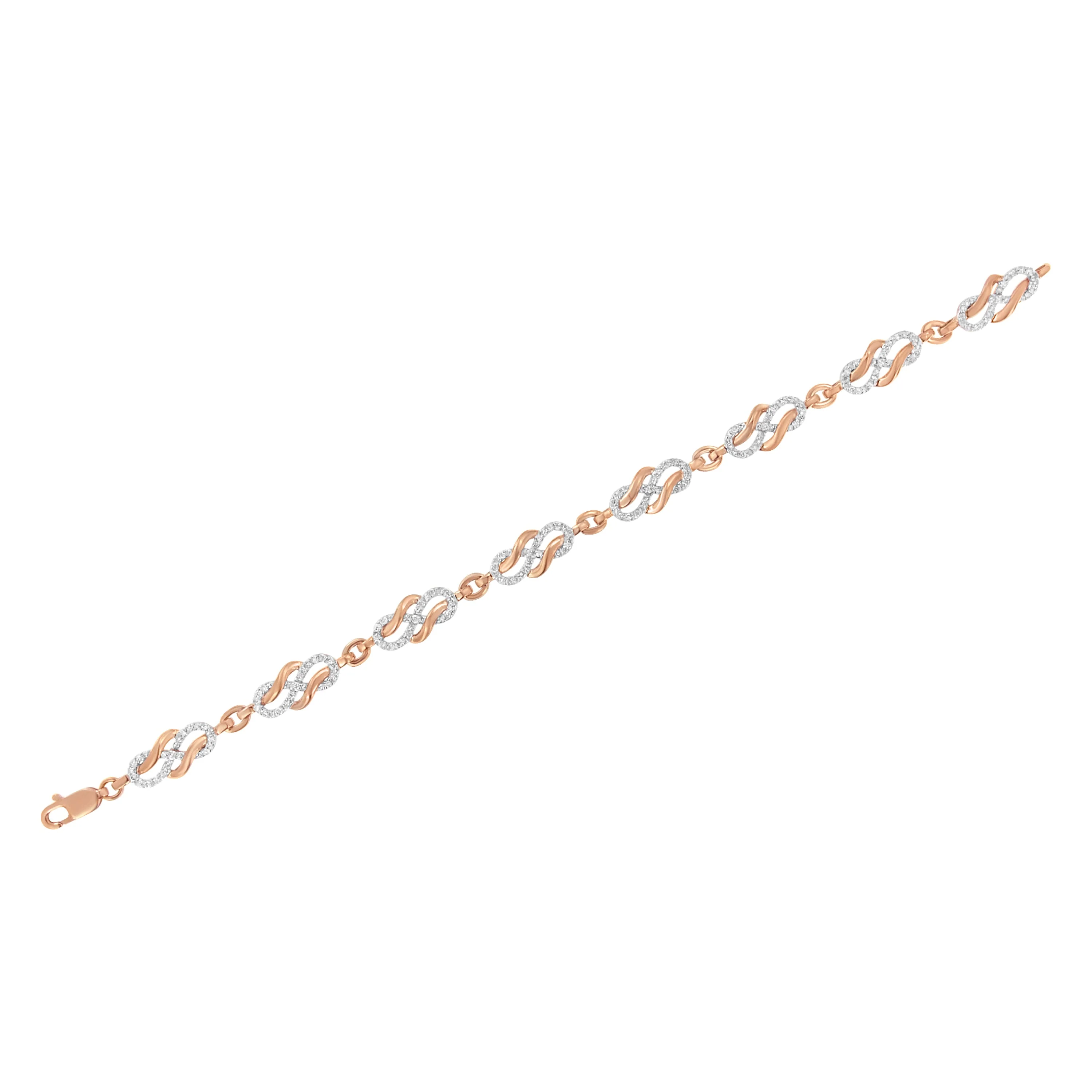 10K Rose Gold 1.0 Cttw Diamond Infinity Loop and Swirl Link Bracelet (I-J Color, I2-I3 Clarity) - 7.25" Inches - Image 4