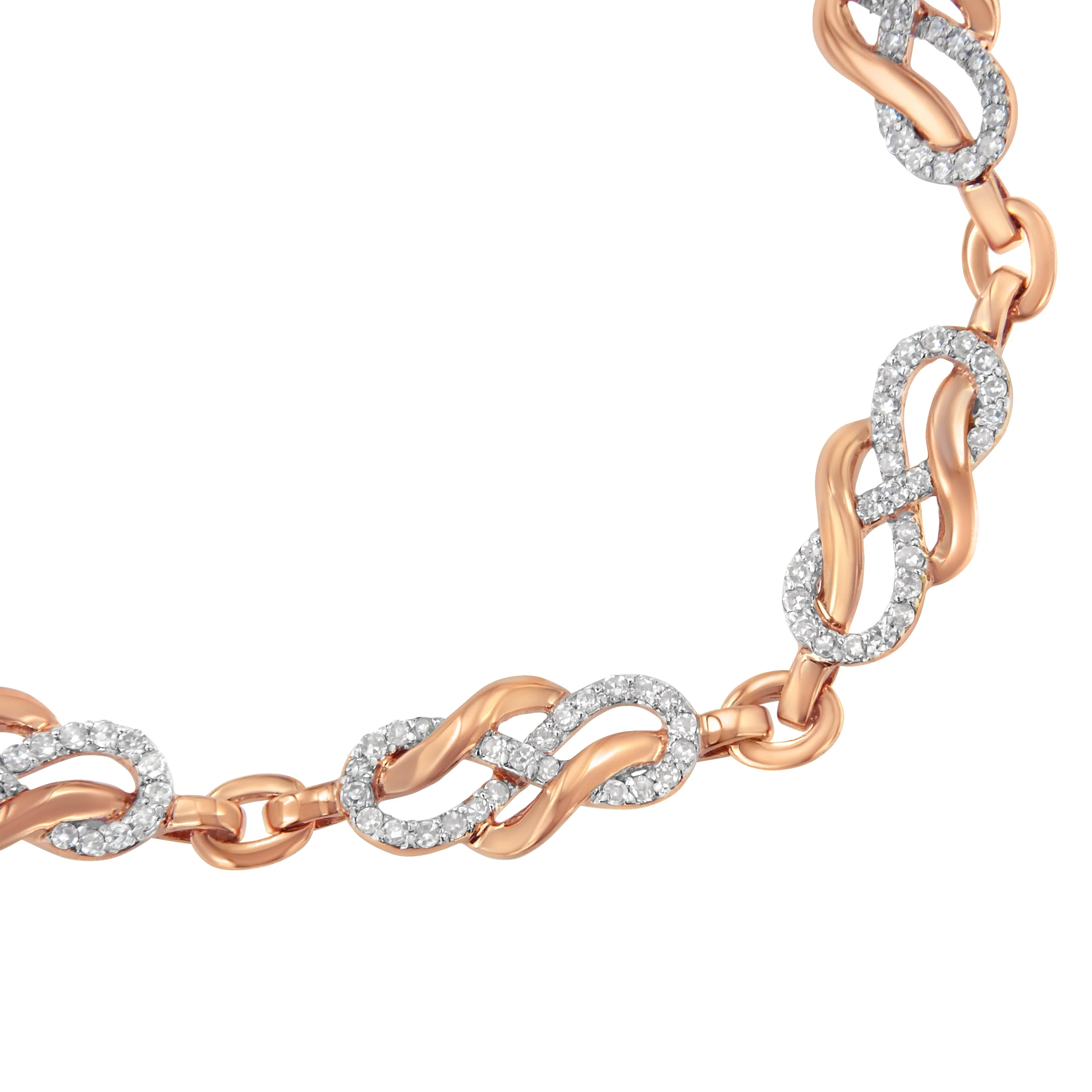 10K Rose Gold 1.0 Cttw Diamond Infinity Loop and Swirl Link Bracelet (I-J Color, I2-I3 Clarity) - 7.25" Inches - Image 6